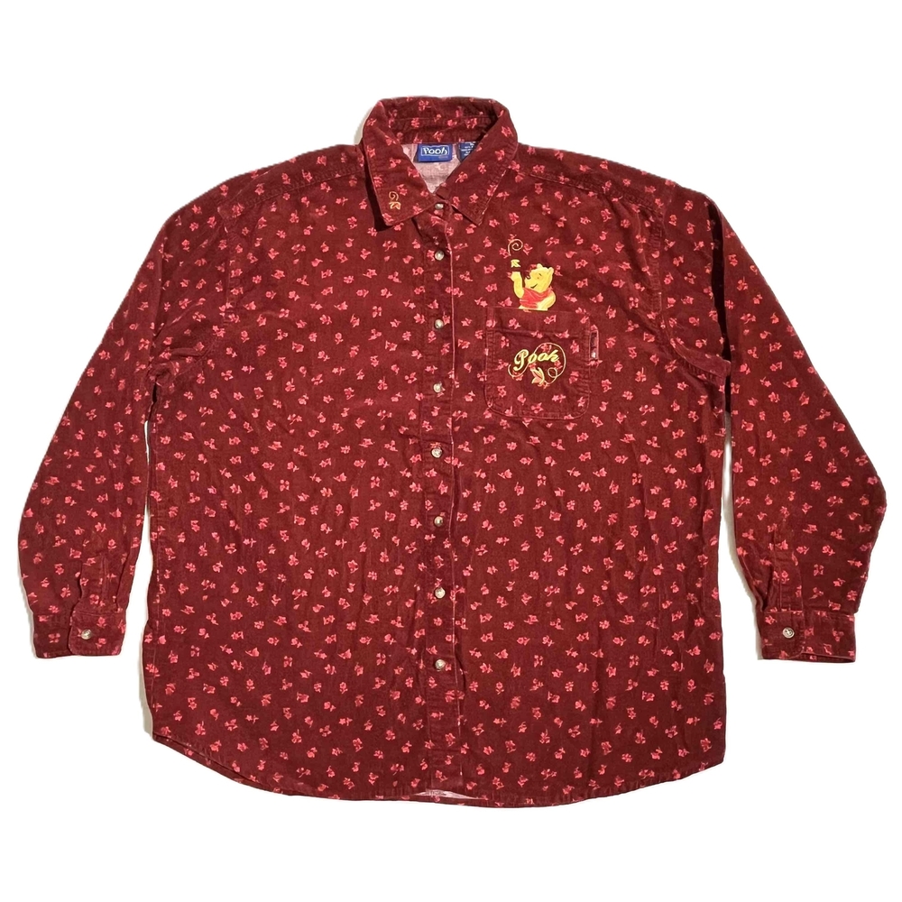 Vintage Disney Winnie The Pooh Shirt 90s Corduroy Button Embroidered Long Sleeve